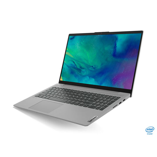 Lenovo IdeaPad 5 15IIL05 refurbished laptop in Platinum Grey, vooraanzicht met 15,6 inch Full HD-scherm