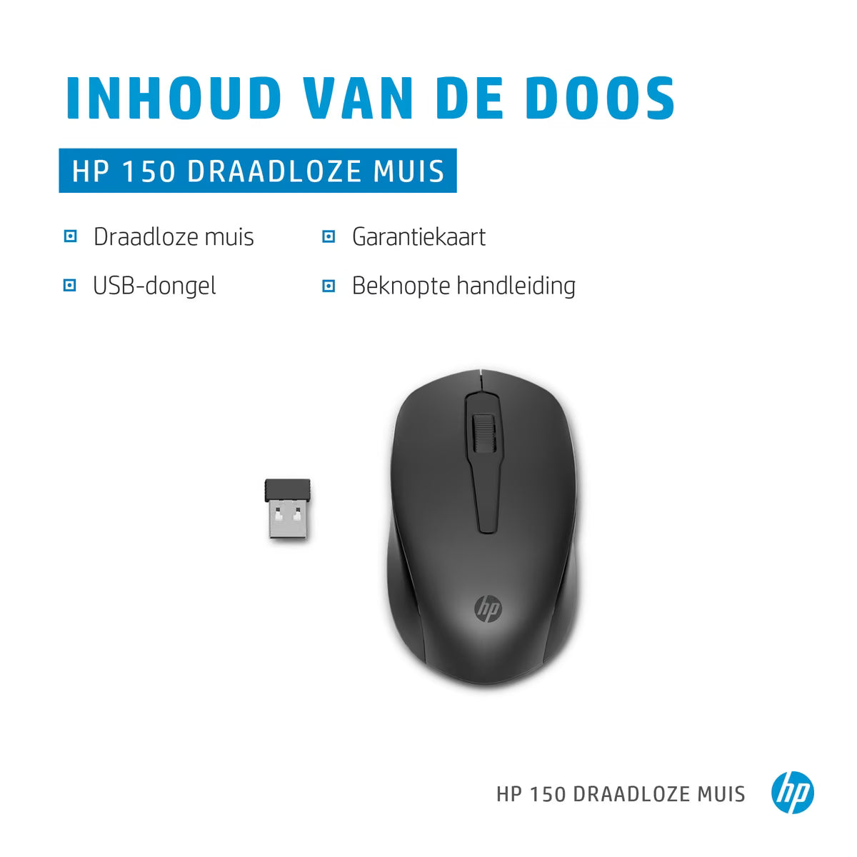 HP 150 draadloze muis 2S9L1AA, inhoud van de doos met USB-dongle
