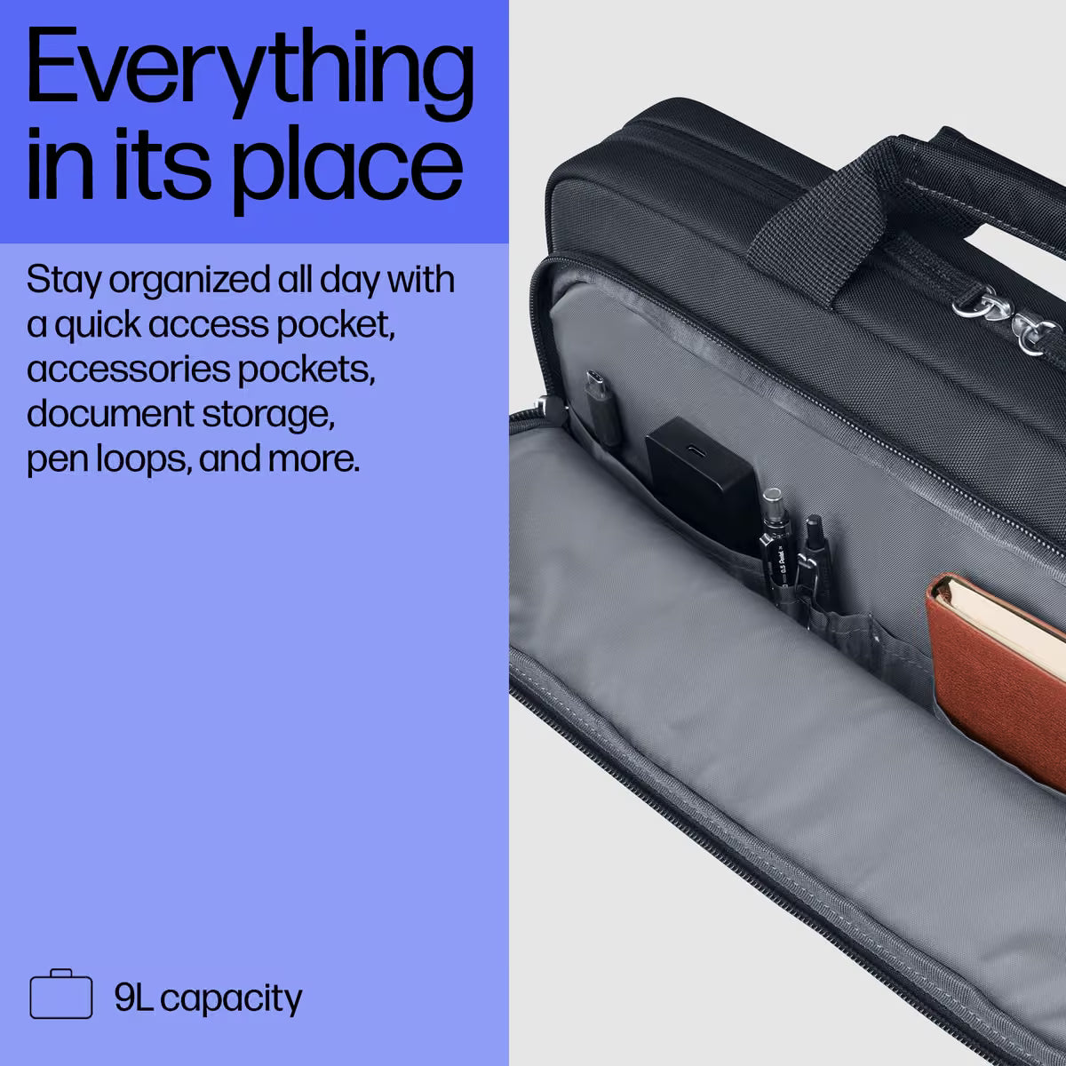 HP Everyday 14 inch laptoptas A08KJAA, indeling met 9 liter opbergruimte