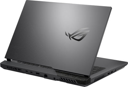 ASUS ROG Strix G15 G513RC 15,6 inch gaming laptop, achterkant met aansluitingen en ventilatie, schuin rechts