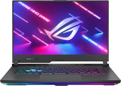 ASUS ROG Strix G15 G513RC 15,6 inch gaming laptop, vooraanzicht van bovenaf met scherm en toetsenbord