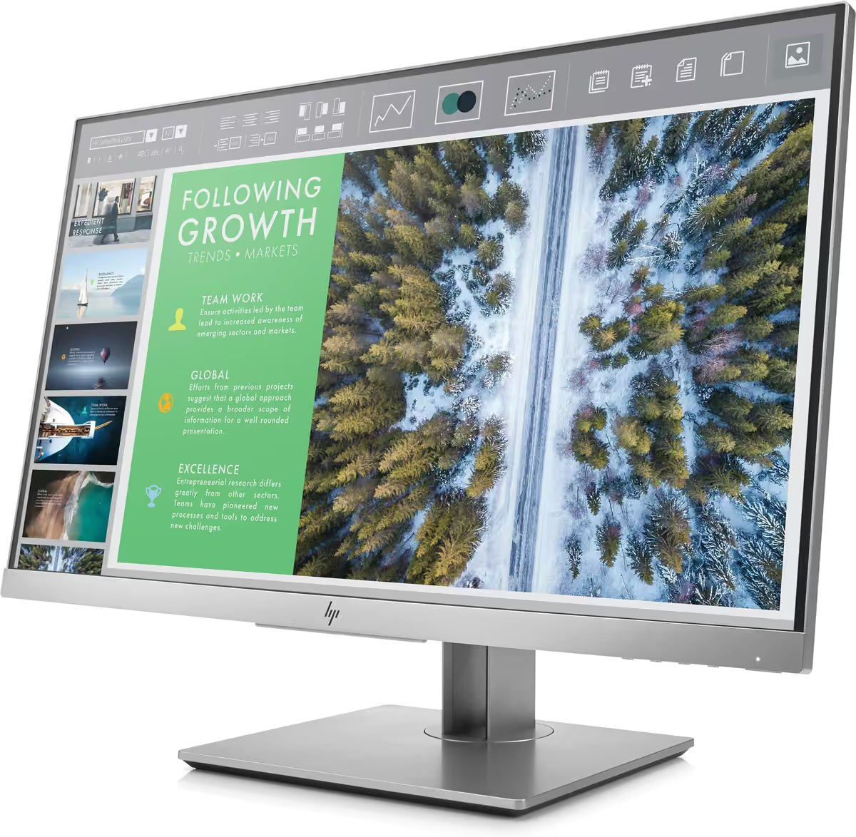 HP EliteDisplay E243 23,8 inch Full HD monitor, schuin vooraanzicht naar links gedraaid