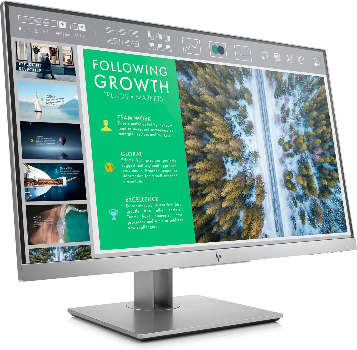 HP EliteDisplay E243 23,8 inch Full HD monitor, schuin vooraanzicht naar rechts gedraaid